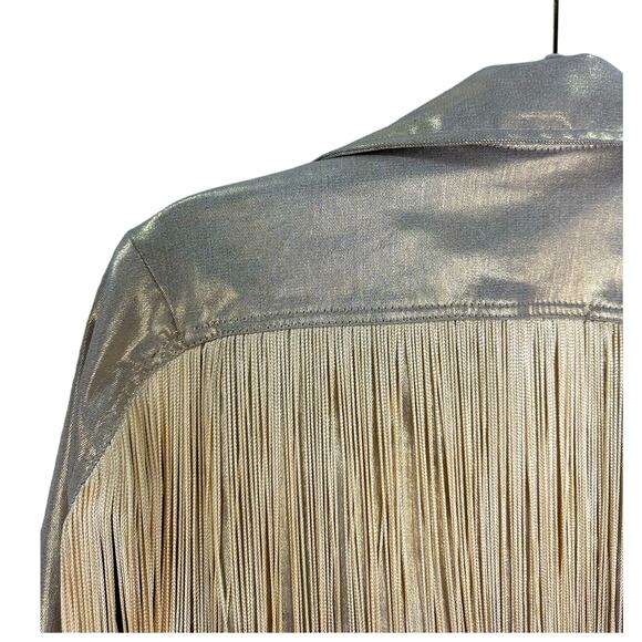 Wallflower San Francisco Vintage Metallic Gold Fringe Denim Jacket – Size Small - Picture 5 of 7